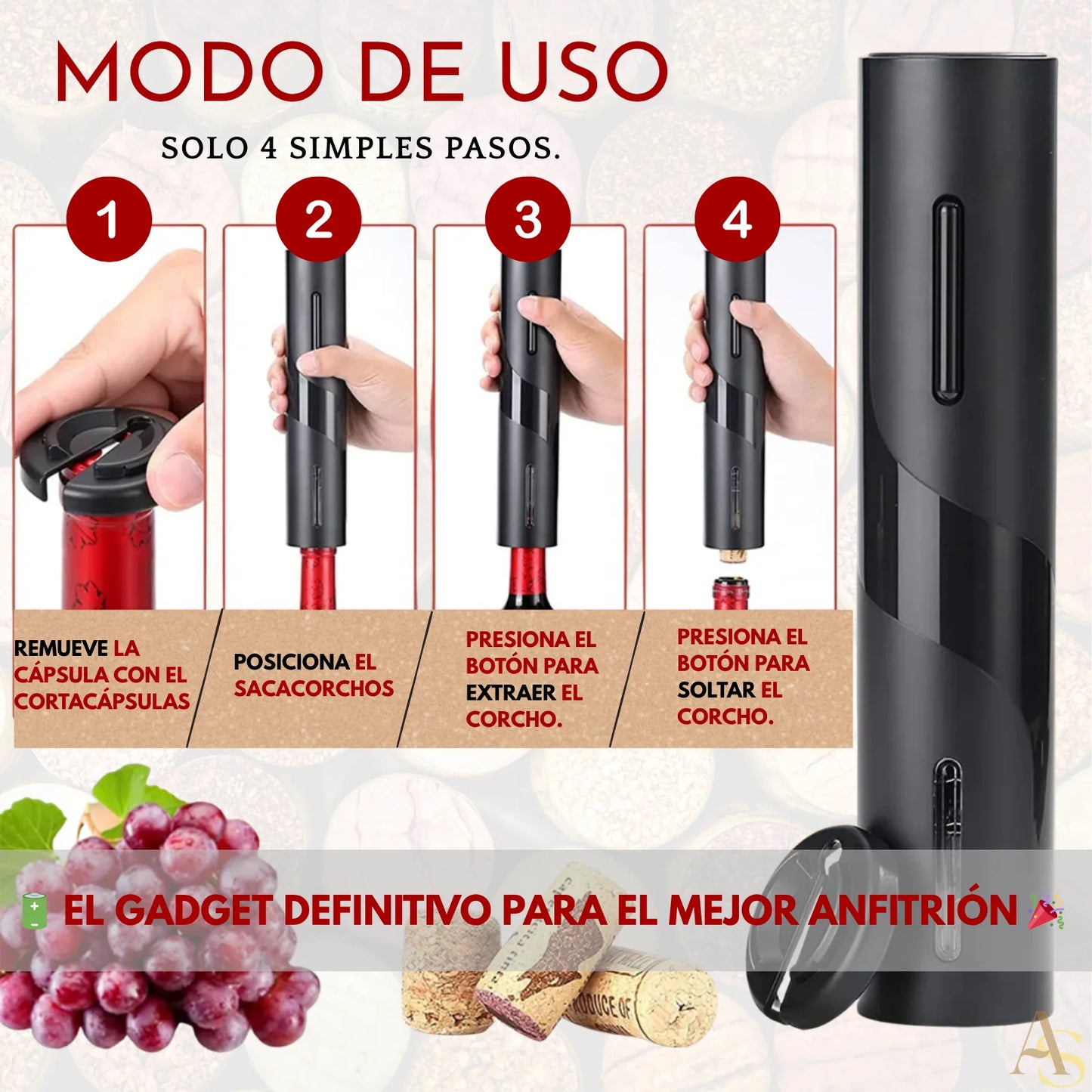 SET PROFESIONAL 4 EN 1 SACACORCHOS ELÉCTRICO 🍷 ¡ENVÍO GRATIS!