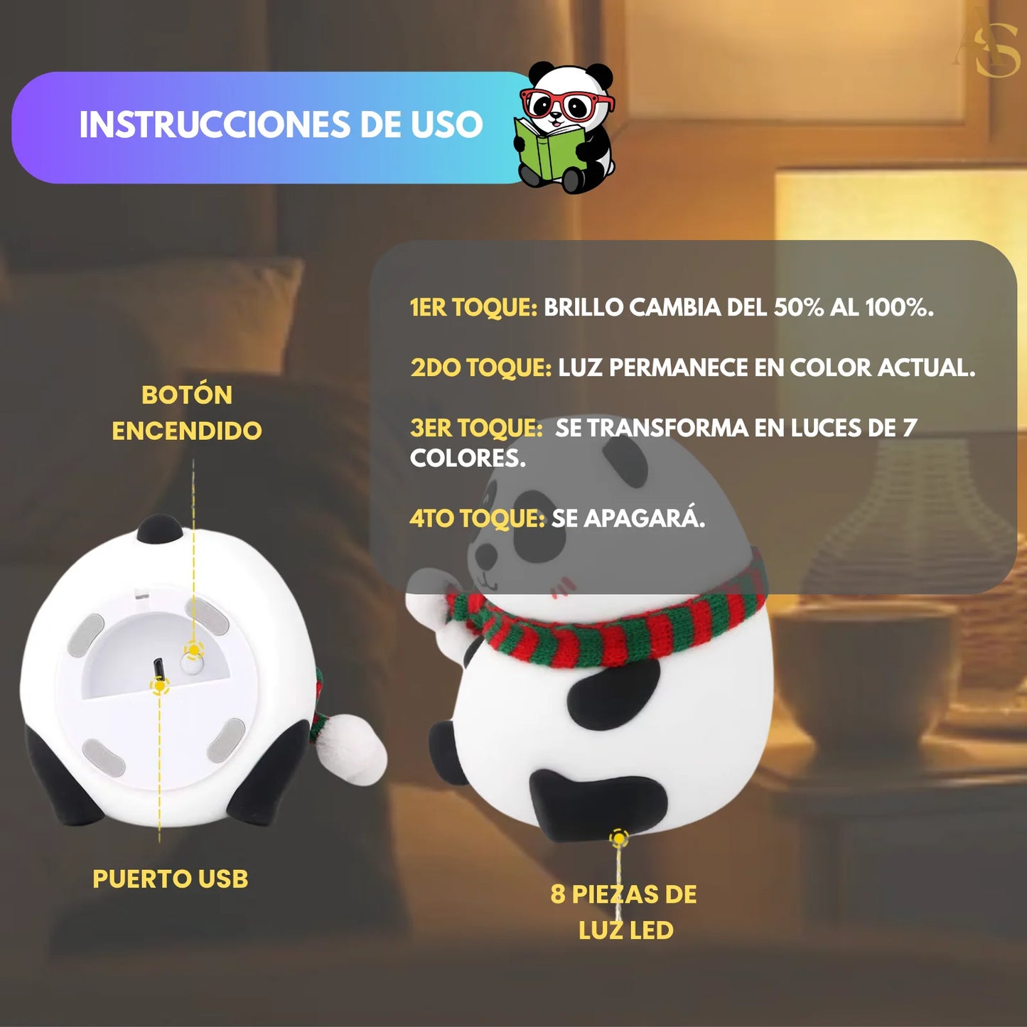 LÁMPARA SENSORIAL DISEÑO PANDA 🐼 ¡ENVÍO GRATIS!