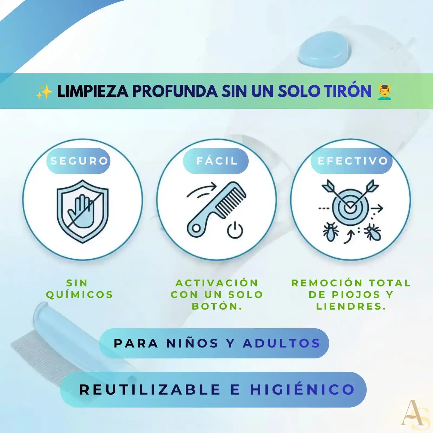 PureHead  🪮 - Peine Antipiojos Eléctrico 💆 ¡ENVÍO GRATIS! 📦