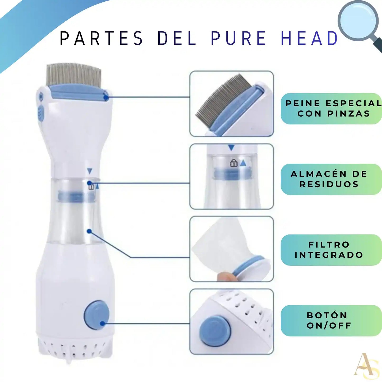 PureHead  🪮 - Peine Antipiojos Eléctrico 💆 ¡ENVÍO GRATIS! 📦