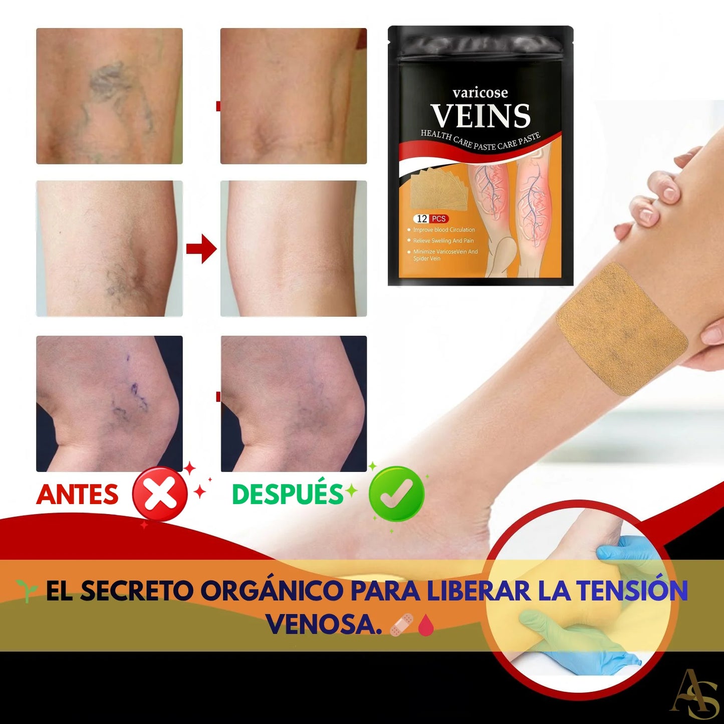 Tratamiento contra la hinchazón y dolor de piernas 🩹🦵- Pack 48 Parches ¡ENVÍO GRATIS! 📦