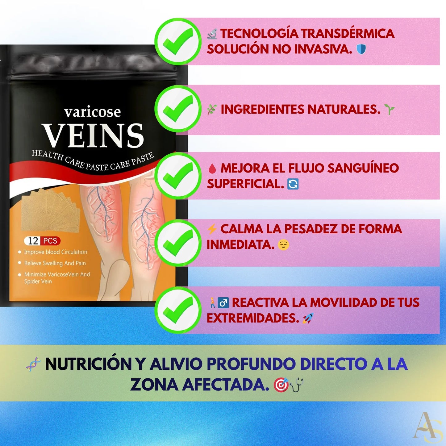 Tratamiento contra la hinchazón y dolor de piernas 🩹🦵- Pack 48 Parches ¡ENVÍO GRATIS! 📦